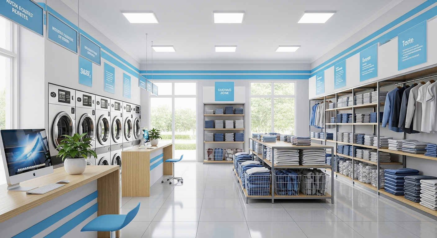 Clean modern self-service laundromat in Indonesia