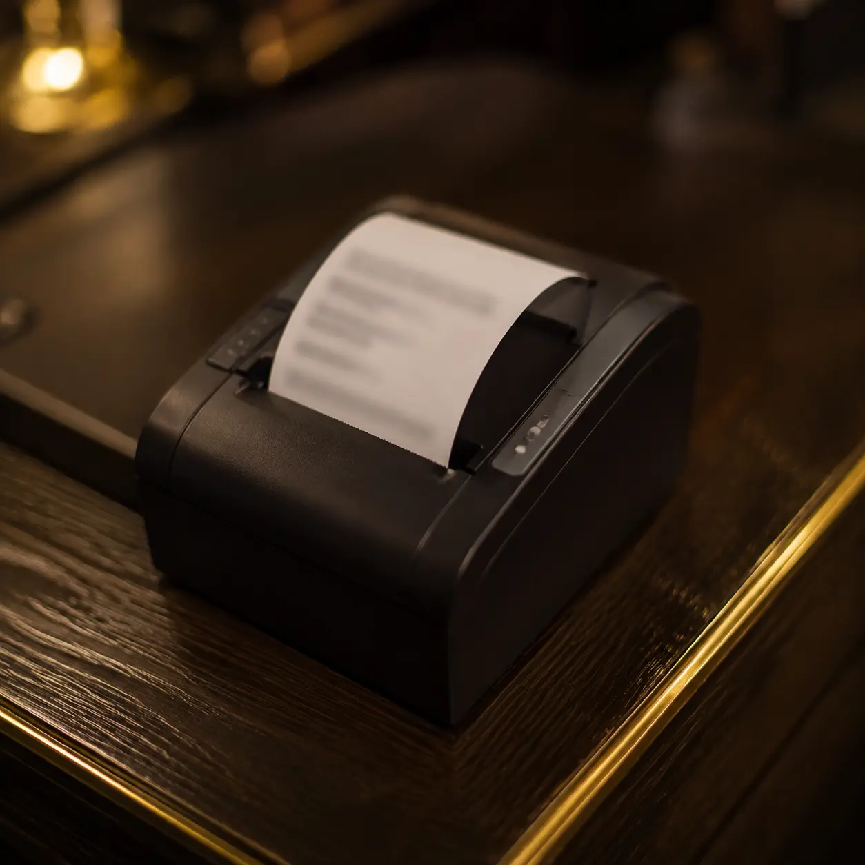 A paper ticket emerging from a thermal printer