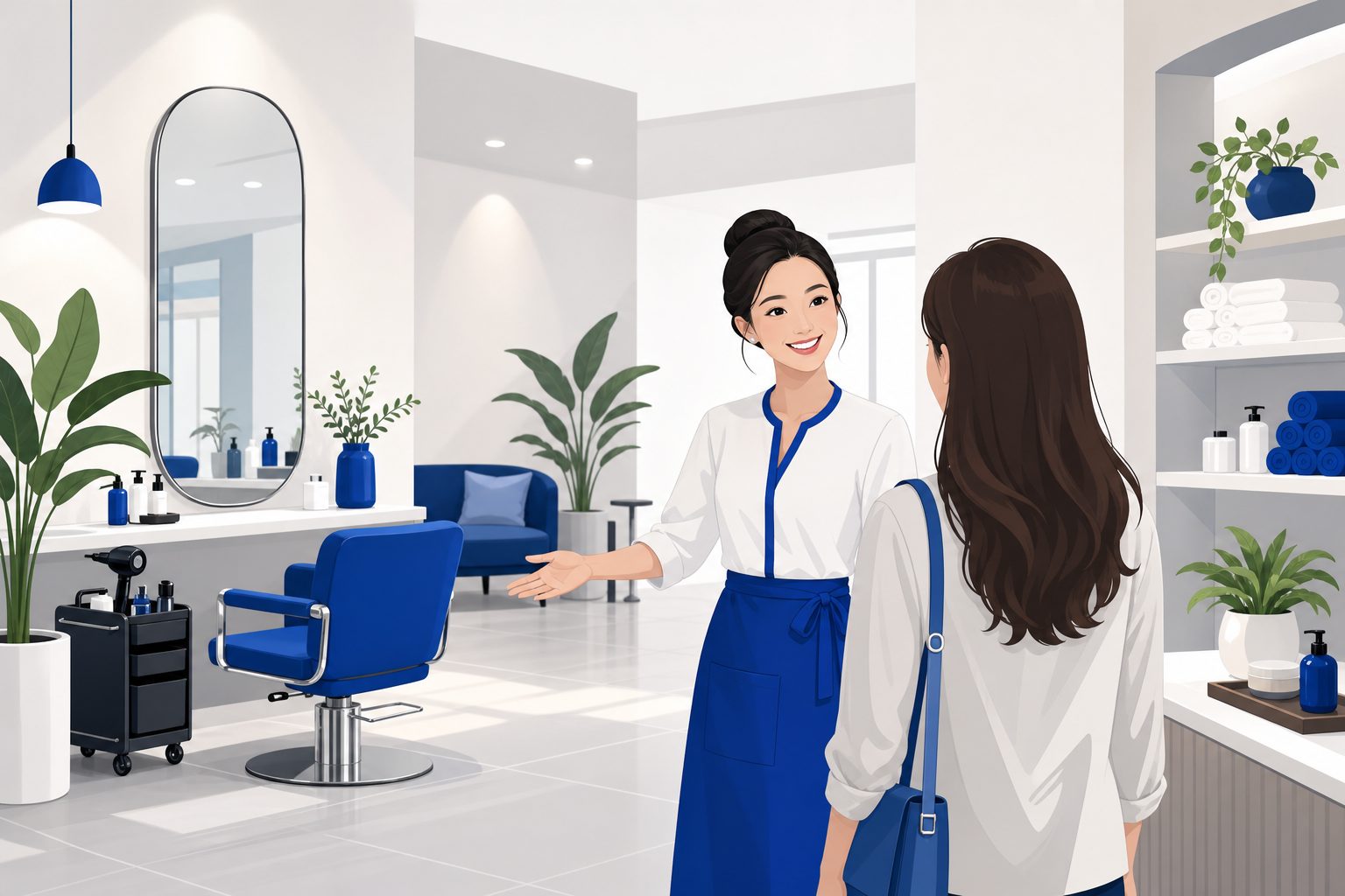 Salon stylist working with a client in a premium beauty salon